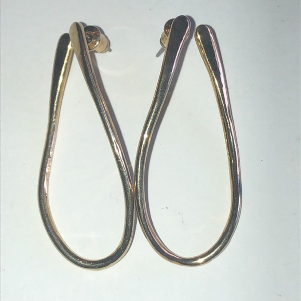 Vintage Gold Tone Wavy Boho Retro Pierced Earrings
